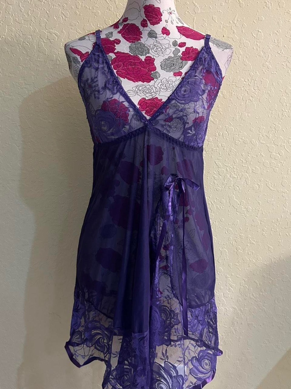 Sheer Purple Lace Chemise Nightdress - Women's Intimates